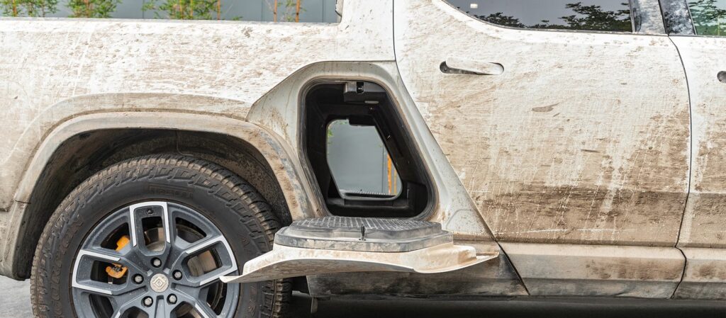 Gear tunnel on a Rivian EV truck