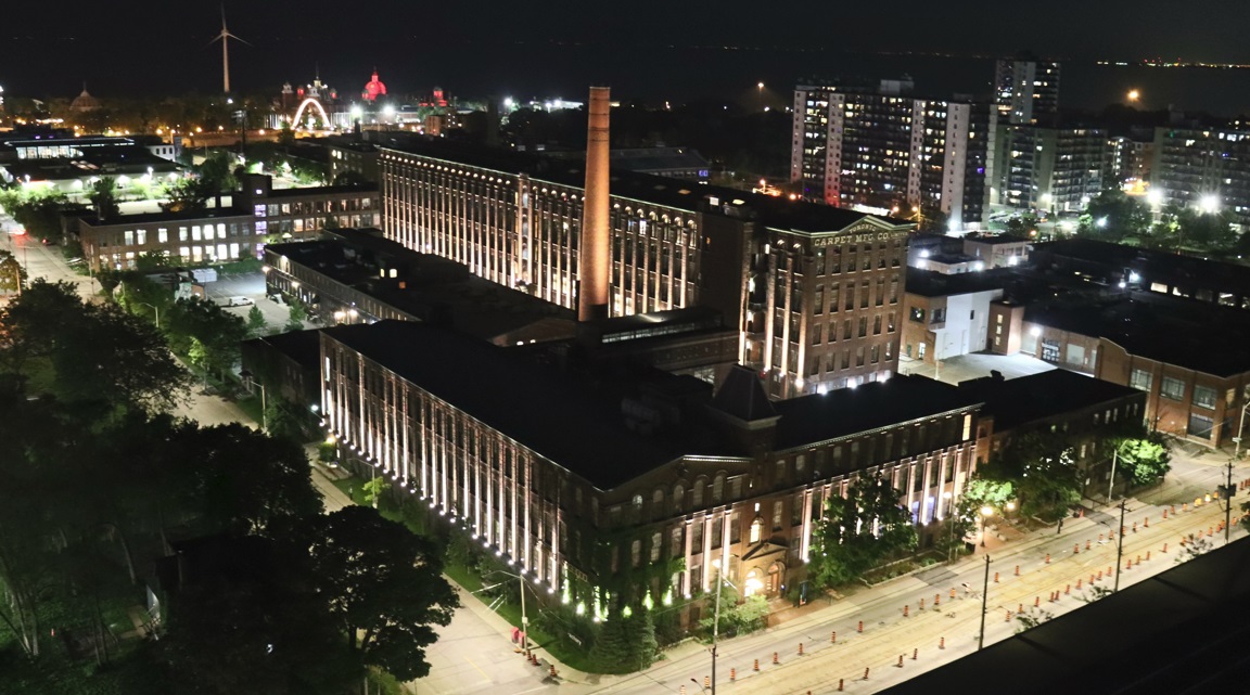 commercial exterior lighting design, Mowat Carpet Factory in Toronto