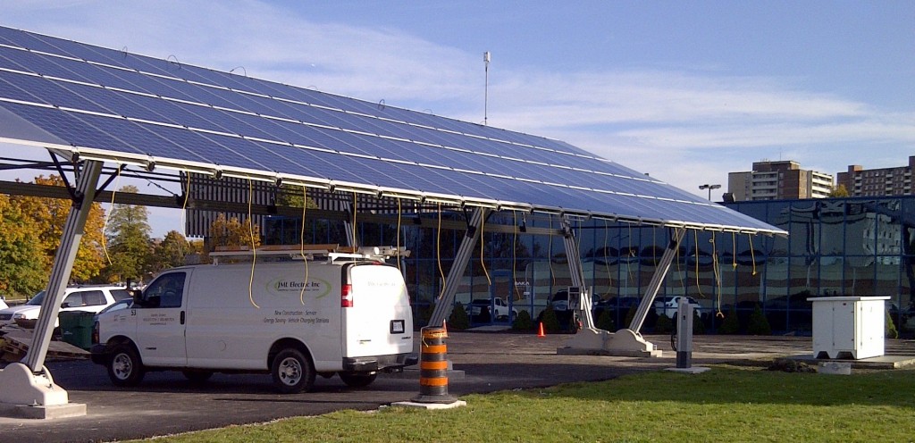 solar canopy over electric vehicle charging station