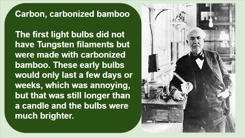 Edison early lightbulb technology used carbonized bamboo