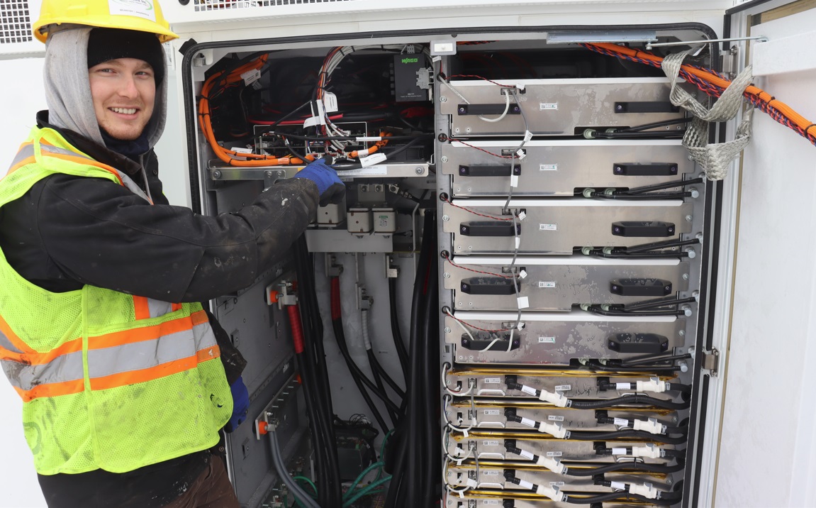 Commercial electrician at service panel